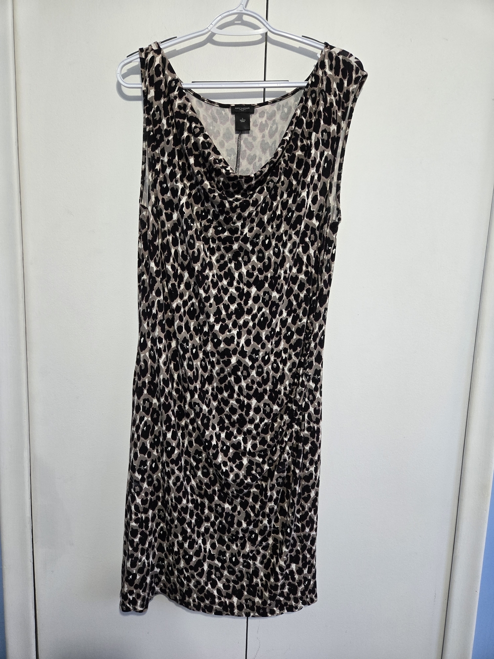 Ann Taylor Leopard Print Sleeveless Dress Cowl Neck Ruched Large
